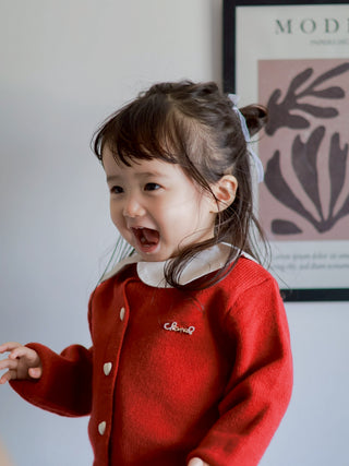 【おすすめ】レッドチェックワンピースカーディガン 80cm~140cm