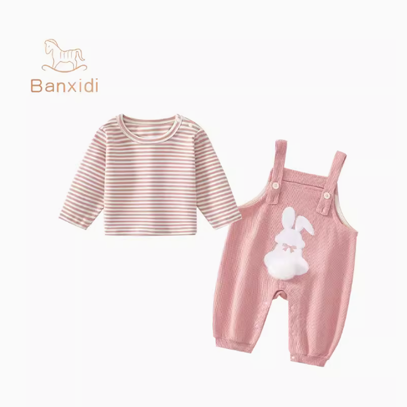 ボーダーうさちゃんセットアップロンパース 70cm~100cm|ベビーの ボーダーうさちゃんセットアップロンパース 70cm~100cm|ベビーの