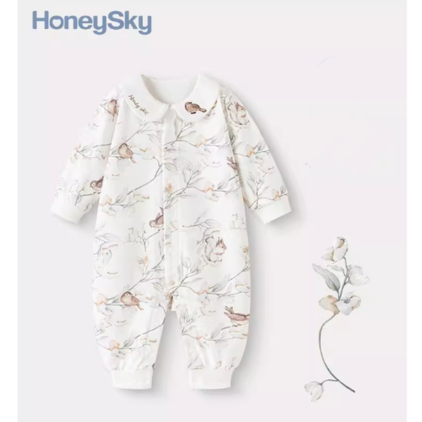 襟付きバード刺繍ロンパース 60cm~100cm|ベビーのロンパース 襟付きバード刺繍ロンパース 60cm~100cm|ベビーのロンパース