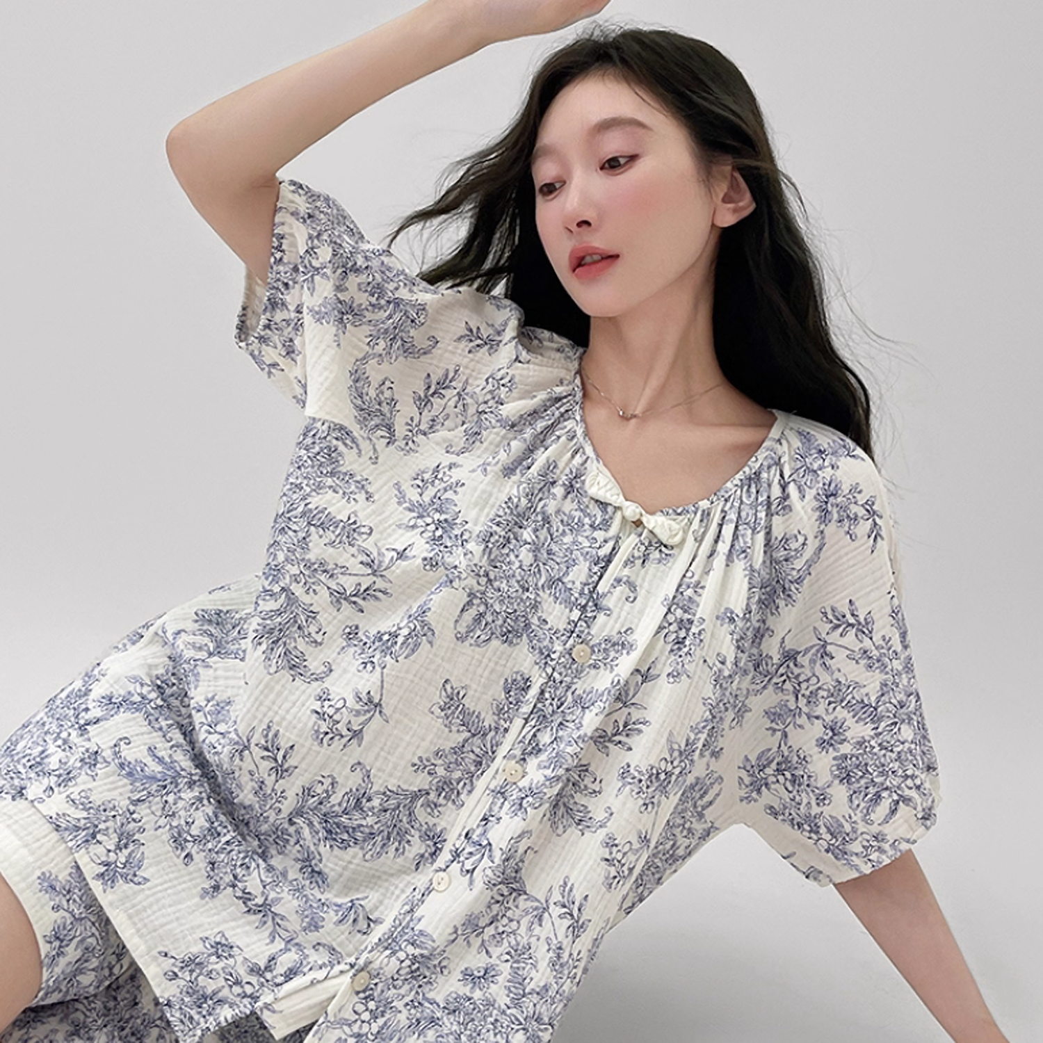 【値下げ】【新品未使用】amber mimi トワルドジュイコットンパジャマ 即納商品】【マタニティ】トワルドジュイコットンパジャマ 綿100