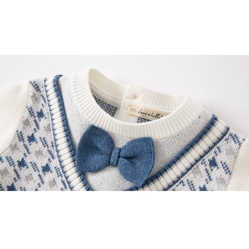 dave&bella　リボンブルーパターンニット70〜130cm