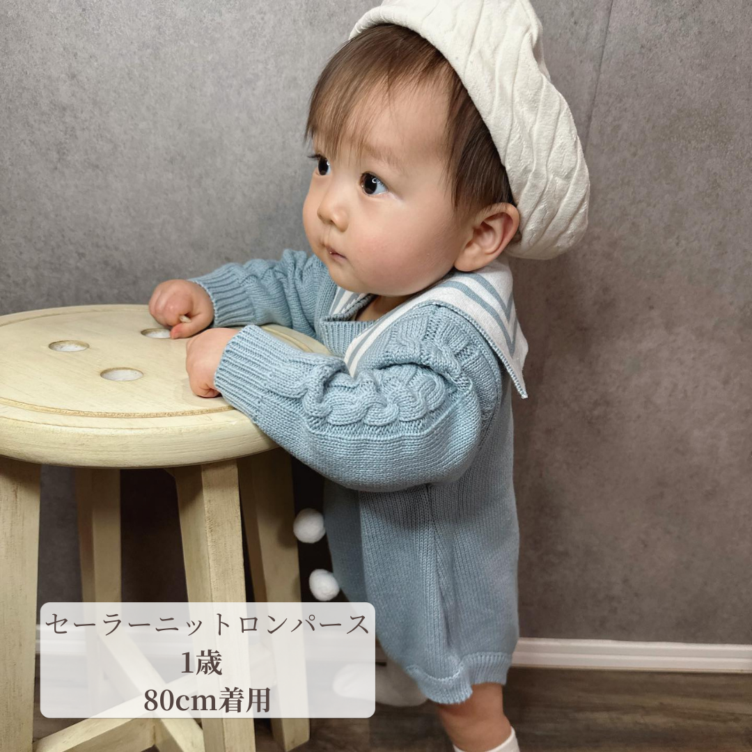 セーラーニットロンパース66〜90cm ベビーのロンパース 男の子 女の子 セーラーニットロンパース66〜90cm ベビーのロンパース 男の子 女の子