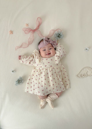 リボンコットンワンピース　59cm～90cm