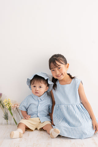 【即納商品】兄妹ブルーチェックコーデセット80〜140cm