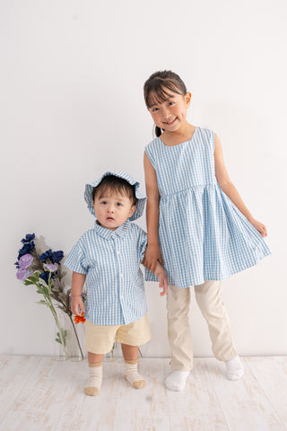 【即納商品】兄妹ブルーチェックコーデセット80〜140cm