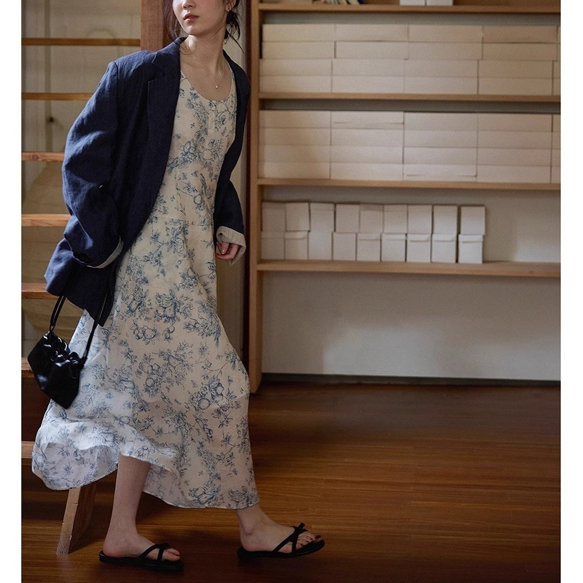 フラワーブルーワンピース S~XL｜ワンピース ママ｜ベビー服