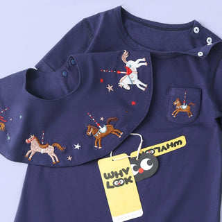 【スタイセット】木馬ロンパース　60cm～100cm