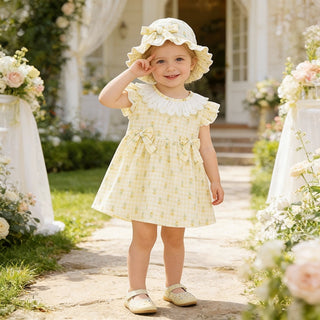 【帽子付き】イエローフラワーワンピース 70cm~110cm