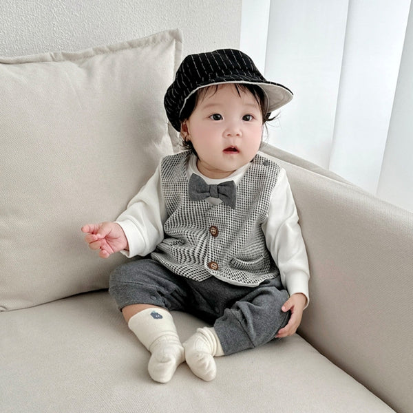 チェックネクタイロンパース 60cm～90cm｜ベビーのロンパース