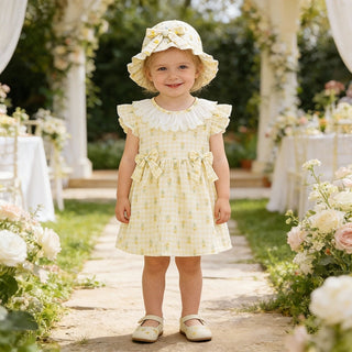 【帽子付き】イエローフラワーワンピース 70cm~110cm