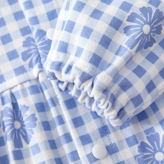チェックフラワーロンパース　60cm～90cm