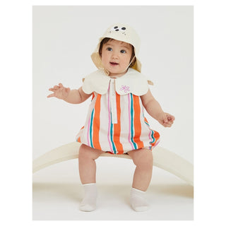 ブルーストライプロンパース　60cm～100cm