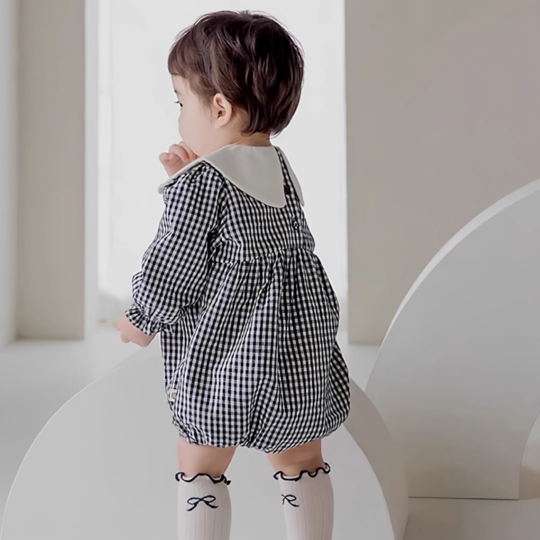 ギンガムチェックコットンロンパース 60cm~90cm|ベビーのロンパース ギンガムチェックコットンロンパース 60cm~90cm|ベビーのロンパース