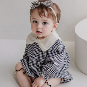 ギンガムチェックコットンロンパース 60cm～90cm｜ベビーのロンパース