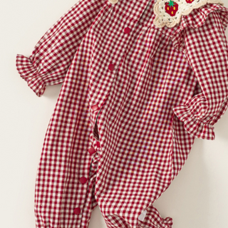 ギンガムチェックいちごロンパース　60cm～100cm