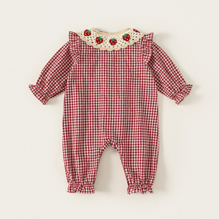 ギンガムチェックいちごロンパース　60cm～100cm