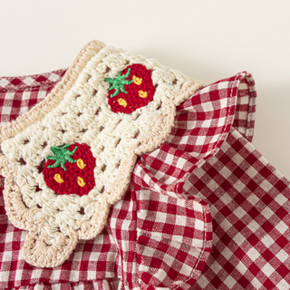 ギンガムチェックいちごロンパース　60cm～100cm