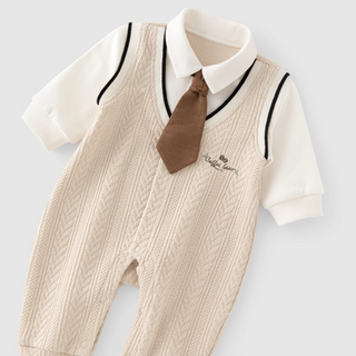 ベージュネクタイフォーマルロンパース　60cm～90cm