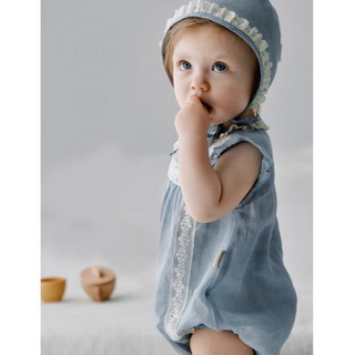 シャビーブルーロンパース　60cm～90cm