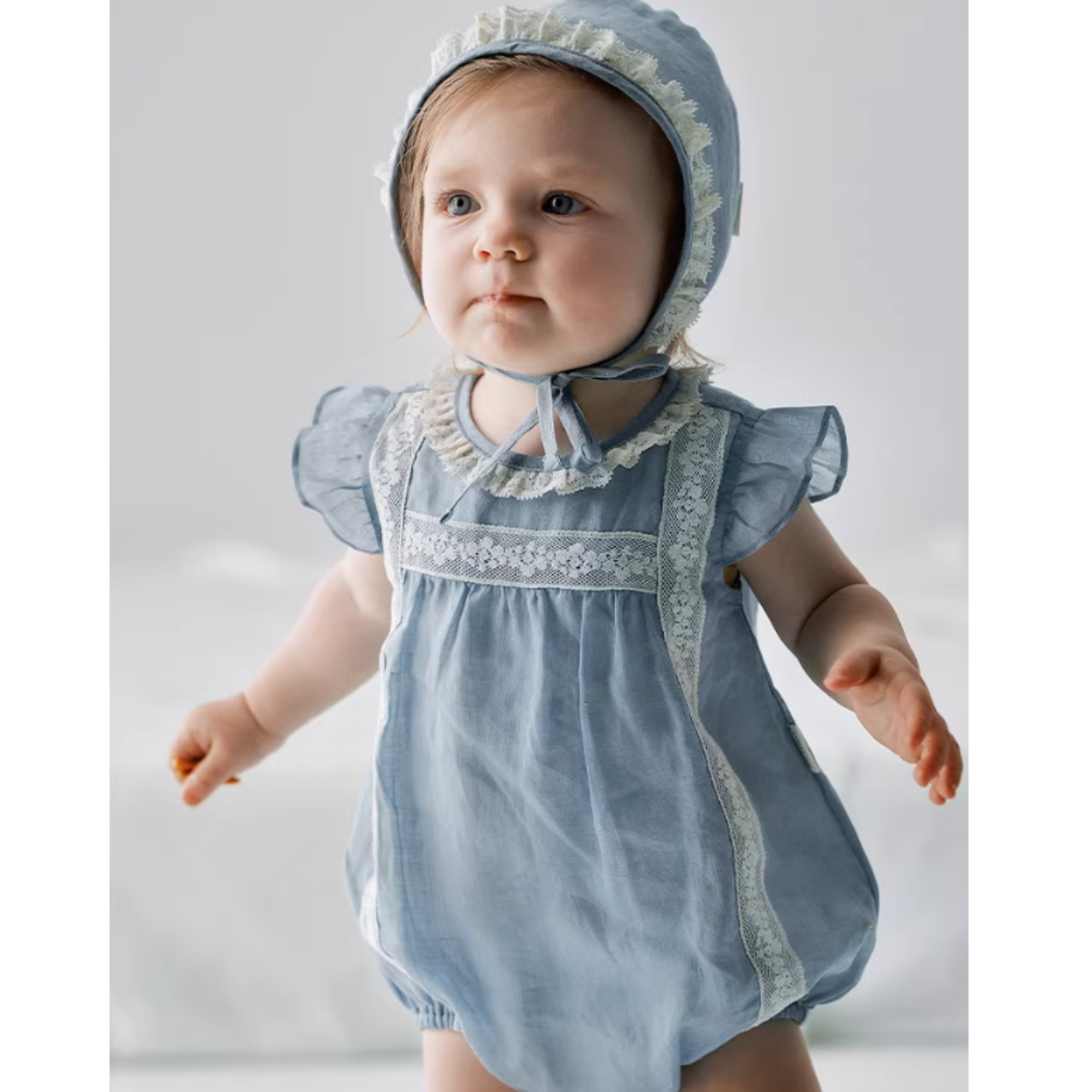 シャビーブルーロンパース 60cm~90cm|ベビーのロンパース 女の子 シャビーブルーロンパース 60cm~90cm|ベビーのロンパース 女の子