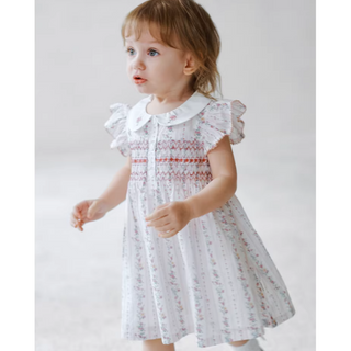 スティッチングブルーフラワーワンピース 80cm~120cm