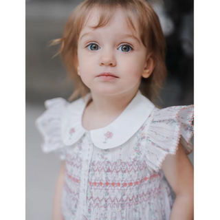 スティッチングブルーフラワーワンピース 80cm~120cm