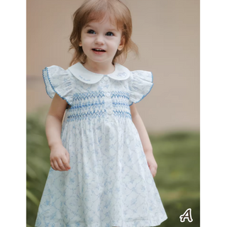 スティッチングブルーフラワーワンピース 80cm~120cm