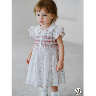 スティッチングブルーフラワーワンピース 80cm~120cm