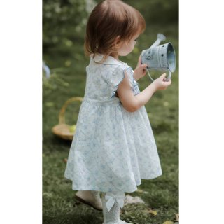 スティッチングブルーフラワーワンピース 80cm~120cm