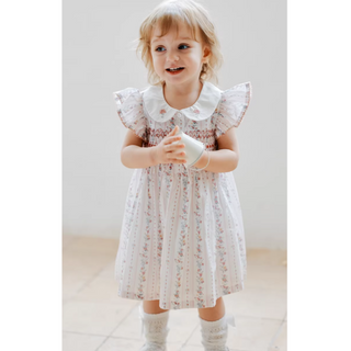 スティッチングブルーフラワーワンピース 80cm~120cm