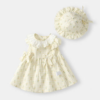 【帽子付き】イエローフラワーワンピース 70cm~110cm