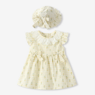 【帽子付き】イエローフラワーワンピース 70cm~110cm