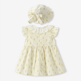 【帽子付き】イエローフラワーワンピース 70cm~110cm