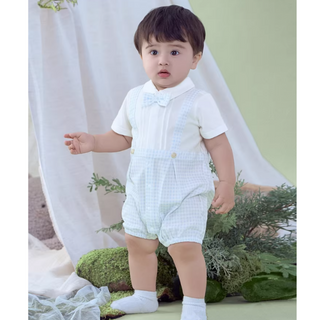 Dave&Bellaライトブルーチェックロンパース　59cm～90cm