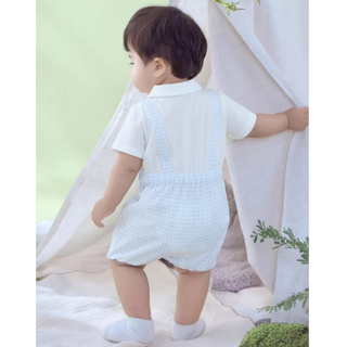 Dave&Bellaライトブルーチェックロンパース　59cm～90cm