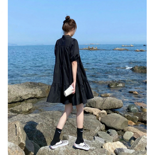 【マタニティもOK】シャツコットンワンピース　M～2XL