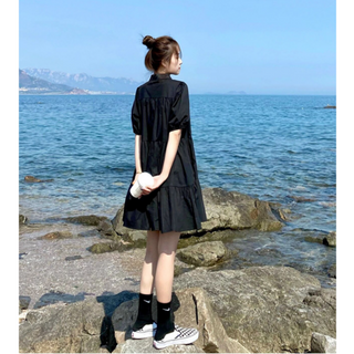【マタニティもOK】シャツコットンワンピース　M～2XL