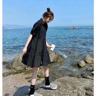 【マタニティもOK】シャツコットンワンピース　M～2XL