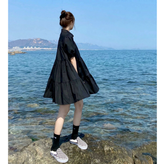 【マタニティもOK】シャツコットンワンピース　M～2XL