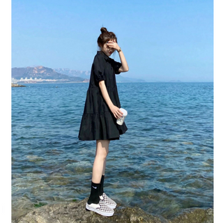 【マタニティもOK】シャツコットンワンピース　M～2XL