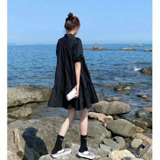 【マタニティもOK】シャツコットンワンピース　M～2XL