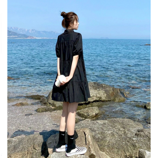 【マタニティもOK】シャツコットンワンピース　M～2XL
