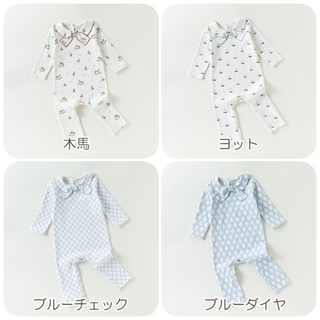 リボンタイコットンパターンロンパース 60cm～90cm