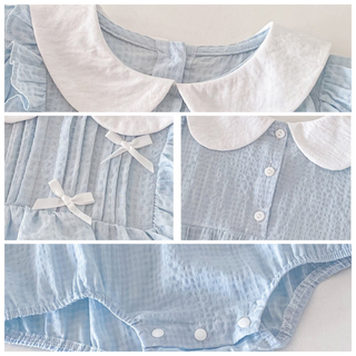 リボンリボンブルーロンパース　60cm～90cm