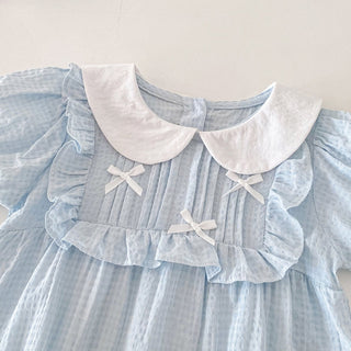 リボンリボンブルーロンパース　60cm～90cm