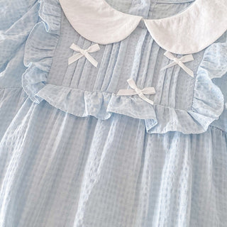 リボンリボンブルーロンパース　60cm～90cm
