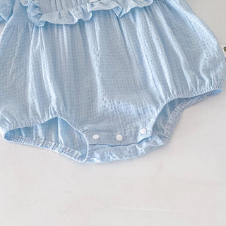 リボンリボンブルーロンパース　60cm～90cm