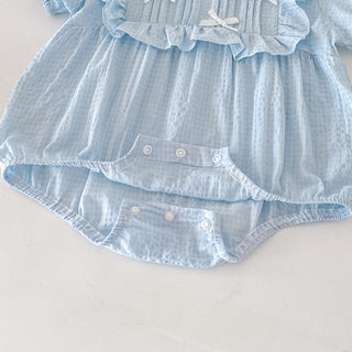 リボンリボンブルーロンパース　60cm～90cm