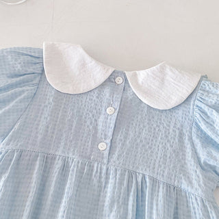 リボンリボンブルーロンパース　60cm～90cm
