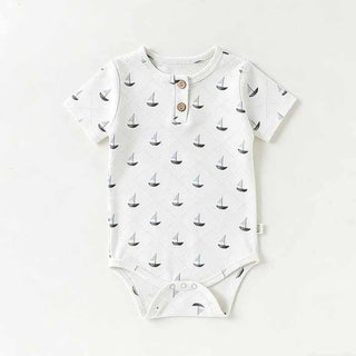 コットンブルーデザインロンパース　60cm～90cm